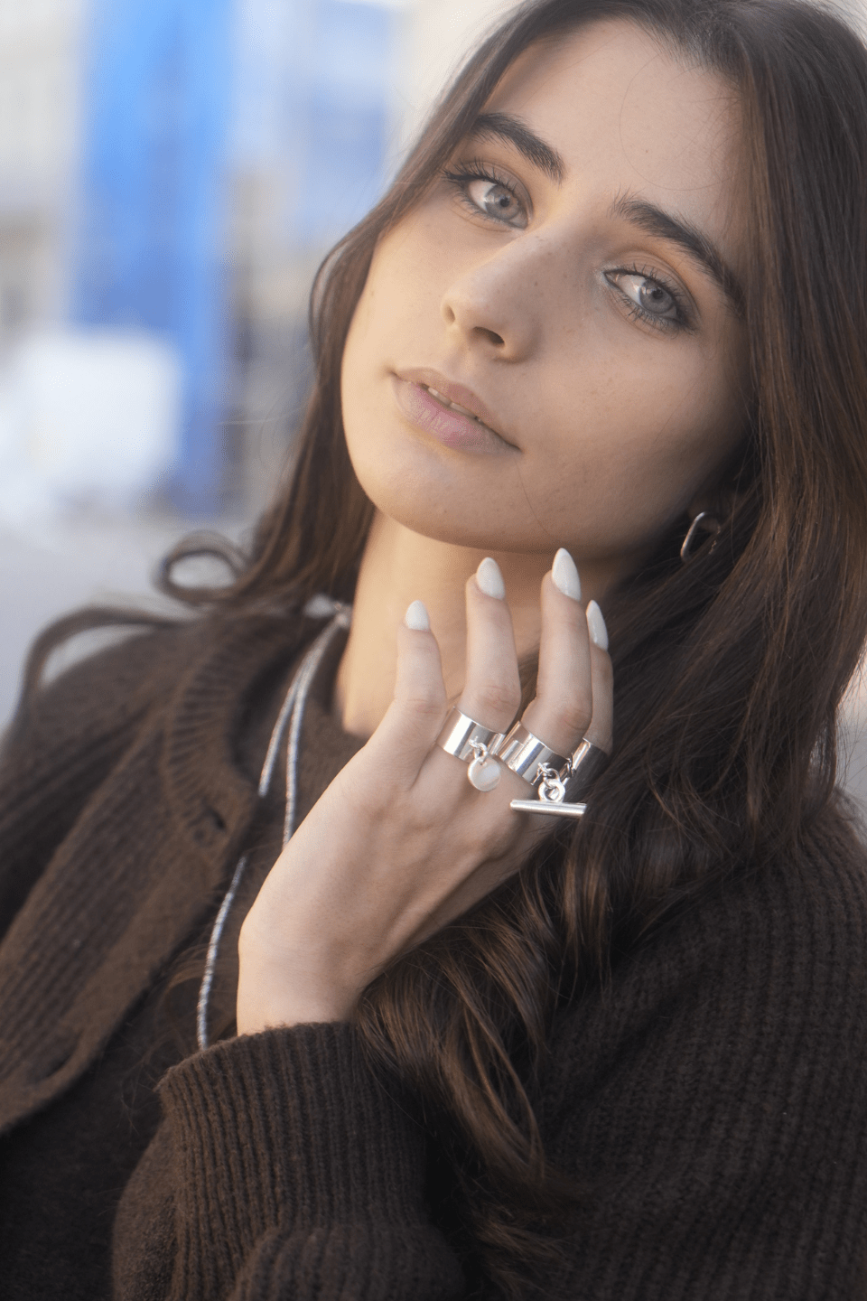 Bague argentée pendentif T